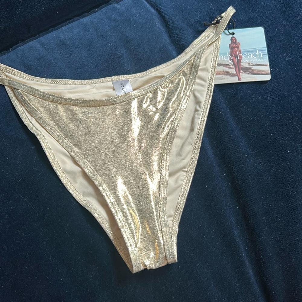 NWT Sandy Beach Gold‎ Sparkle Bikini Bottoms Size Large